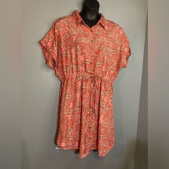 MPH coral paisley button up dress - Picture 1 of 8